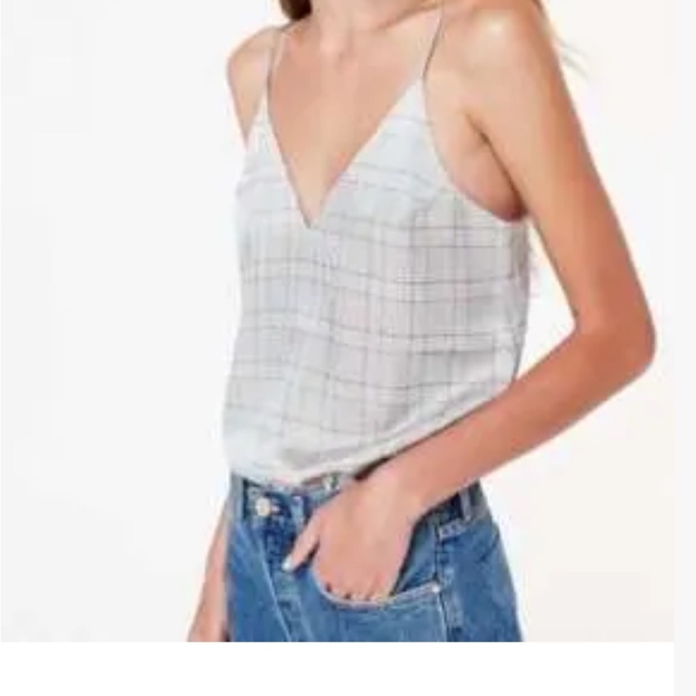 Cami NYC Gray and White Fitted Crop Camisole Silk